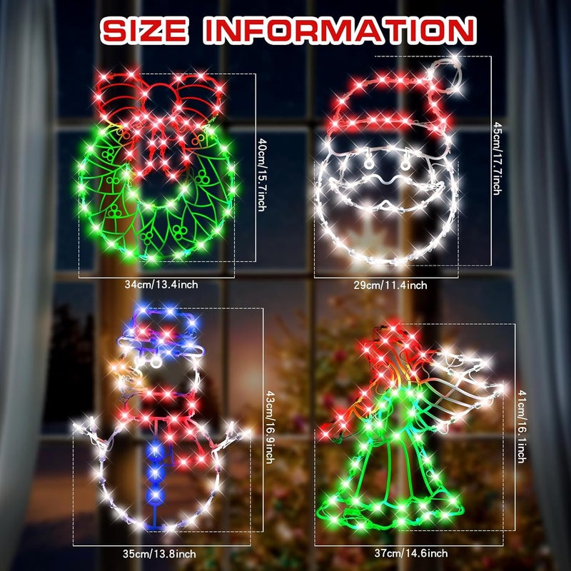 SUPHONOR 4 Pack Christmas Window Silhouette Lights Decorations, Santa Claus, Wreath, Angel, Snow Man Christmas Window Light for Holiday Wall Door Window Decorations - Image 2